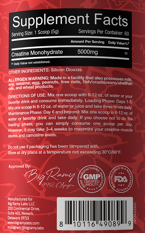 RED REX CREATINE 5000MG UNFLAVORED - Big Ramy Labs Egypt